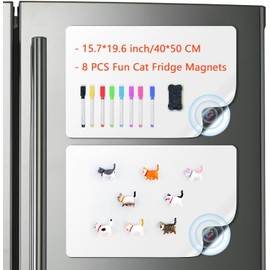 Magnetic Dry Erase Whiteboard, QYYDWN 19.7 * 15.7 INCH Magnetic whiteboard for Fridge, Easy to Write and Clean Dry Erase Board， 8Pack Fun Cat Refrigerator Magnets,Cute Magnets 3D Cat(40.50-2CAT)