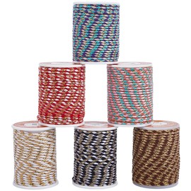 SUNNYCLUE 6 Rolls 26.3 Yards 1.5mm Braided Macrame Cord Metallic Cotton Thread Thin Colorful Polycotton Rainbow Chinese Knotting String Rope for Jewellery Making Beading Bracelets Supplies DIY Crafts