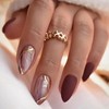 24Pcs Brown French Tips Short Oval Press on Nails with