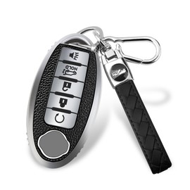 MILD EAST for Nissan 4/5 Button Key Fob Cover, Premium Soft TPU Full Protection Key Case for Altima Rogue Sentra Maxima (5-Button-Silver)