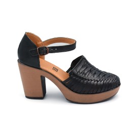 COLORES DE MEXICO MX - Mexican Genuine Leather Platform Shoes with Ankle Strap for Women - Model 103 (8, Black)