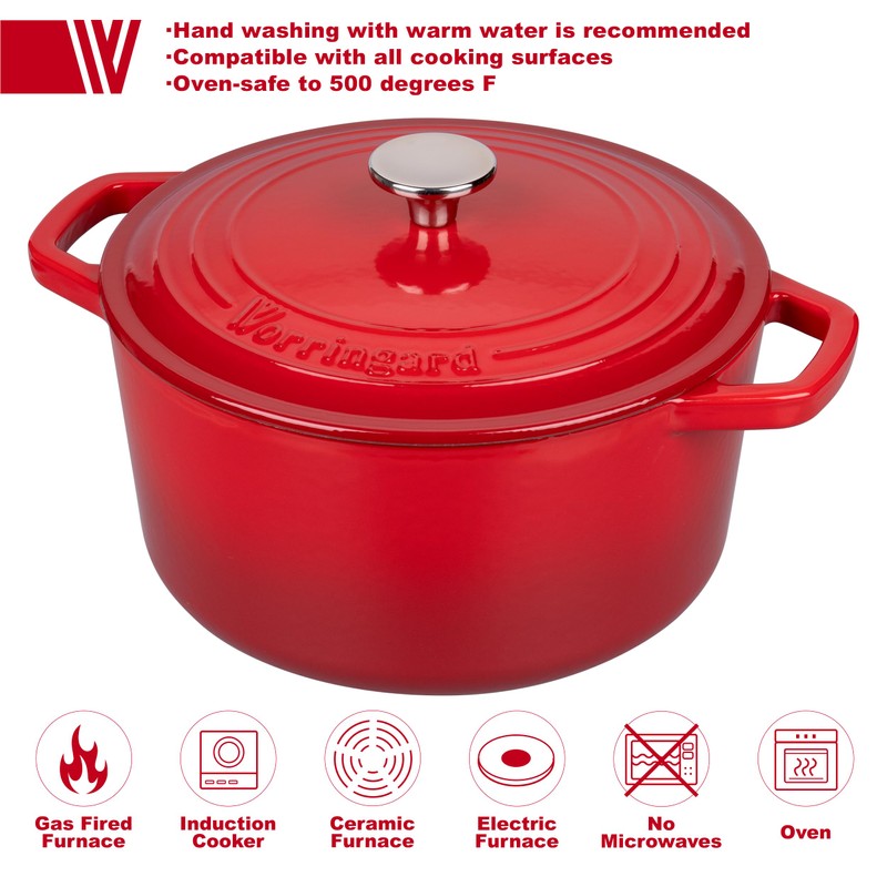 VORRINGARD Enameled Cast Iron Dutch Oven Pot with Lid, for