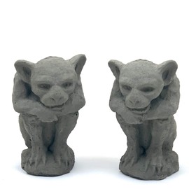 Sitting Gargoyle Statue (Set/2): Solid Durable Stone with Distressed Texture. Perfect Home Design & Sealed for Outdoor Use. Handcrafted USA. (Antique/Gray)