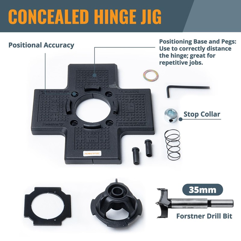 POWERTEC 72225 Cabinet Hinge and Hardware Jig Kit, Concealed Hinge