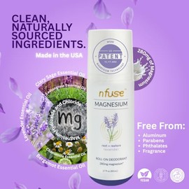 nfuse Magnesium Deodorant - Natural Roll On Deodorant - Lavender 2.7 oz - Producto Original de Alta Calidad, Entrega Rápida y Segura, Garantía Incluid