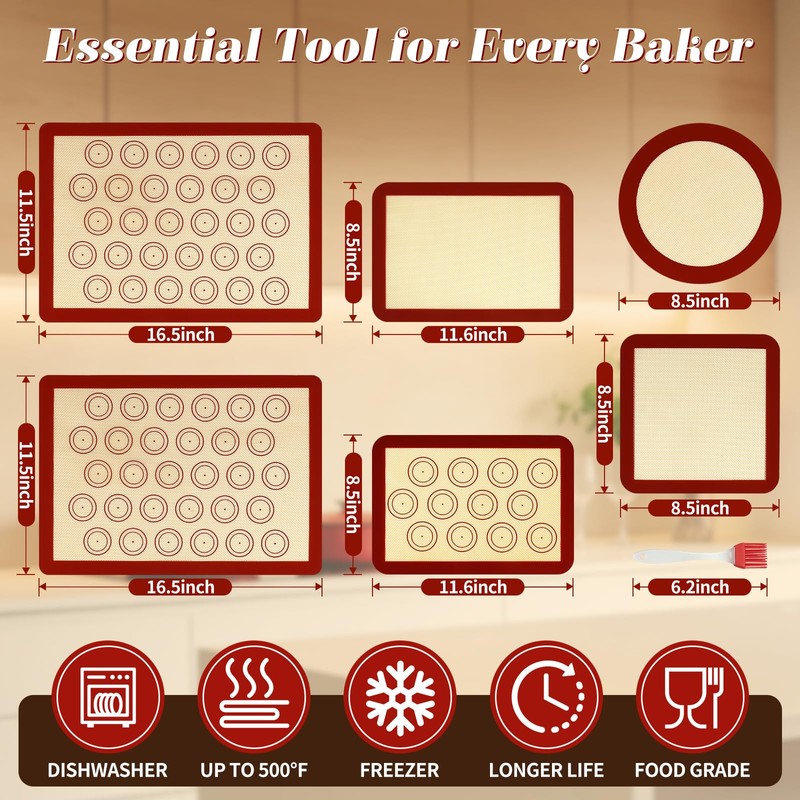 LuxDuo Silicone Baking Mat Set of 6, Non Stick Food