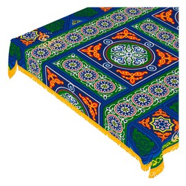 CraftiEgypt Ramadan Tablecloth Decorations – Handmade Tablecloth, Printed Egyptian Khayamiya Design, Colorful Blue, Cotton Blend – 55"x55" (140x140 cm) Square