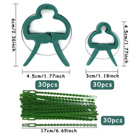 Plant Clips, Pack of 90 Plant Clips, Trellis Tomatoes, Cucumbers, Trellis, Tomato Hooks, Plant Clips for Climbing Plants (30 Large Clips, 30 Small Clips, 30 Ties)