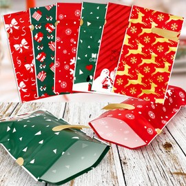 FANOST 24 Pieces Christmas Gift Wrap Bags Plastic Christmas Drawstring Candy Treat Cookie Pouch Bags Bulk for Merry Xmas Christmas Party Santa Snowflakes Goodie Bags Fillers Party Favors Supplies