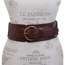 Ladies 3" (75 mm) Wide High Waist Round Disk Linked Braided Cowhide Top Full Grain Leather Belt, Brown | 34"