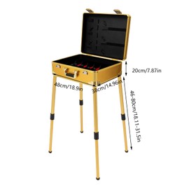 Barber Case Hairdresser Box Mobile Barber Station Professional Hairdressing Toolbox Portable Travel Makeup Train Cases with Support Legs for Storage Pushers Trimmers Blades Scissors (Gold)