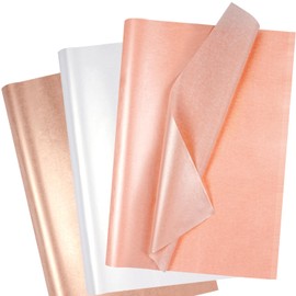 60 Sheets Tissue Paper for Gift Bags, 14 × 20” Metallic Rose Gold Pink White Tissue Paper for Packaging Crafts Wrapping, Shiny Pearlescent Gift Wrapping Tissue Bulk for Birthday Baby Shower Wedding