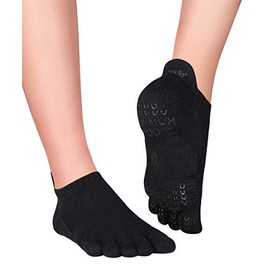 Knitido + Sora Non Slip Toe Socks for Pilates and Yoga, Black (09)