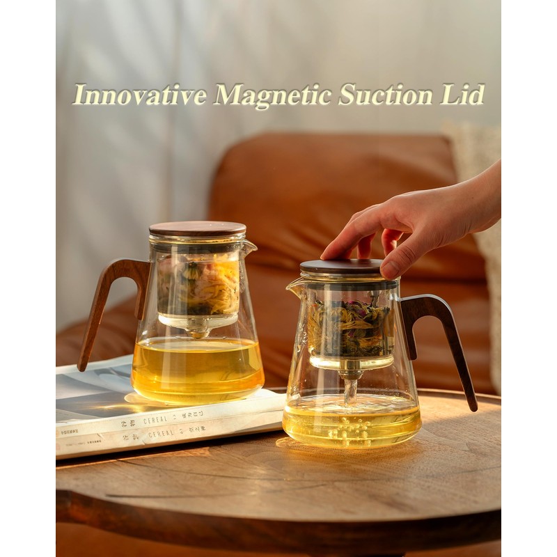 ZENS Magnetic Tea Pot, Enchanted Glass Teapot with Infuser and