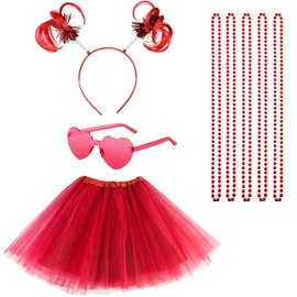 Horolam Tutu Costume Accessories, 80s Fancy Dress Costume Accessories 80s Costume Outfits Accessories for Girl Kids Women (Red)