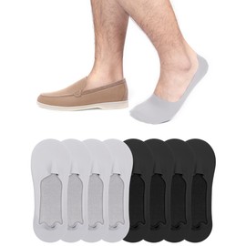 Kiiwah 8 Pairs Men's Invisible Socks Non-Slip Ice Silk Socks No Show Ice Silk Boat Socks (Size 39-43), Black and Grey