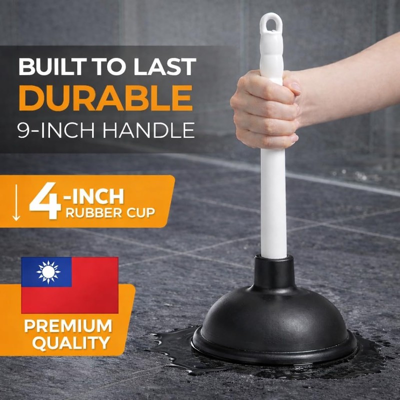 Gripzo Sink Plunger – 4 Inch Rubber Cup with 9