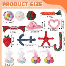 Sotiff 15 Pcs Ferret Toys Include 8 Ferret Rope Chew Toys and 7 Ferret Ball with Bell Toys for Guinea Pigs, Ferret Cage Accessories Durable Knotted Rope Tug Colorful Pompom Balls Interactive Sound Toy