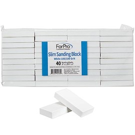 ForPro Bloque de lijado delgado, grano blanco 100/180, para manicura y pedicura, no daña ni raya, 0.5 pulgadas de alto x 3 pulgadas de largo x 1 pulga