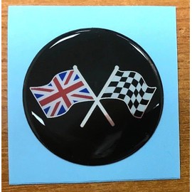 UNION JACK/CHEQUERED FLAG Domed Sticker/Decal - 42mm