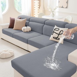 hyha Waterproof Sectional Couch Covers, Against Spills, Sofa Seat Slicovers Washable, Thick Elastic Jacquard Fabric, L Shape Couch Cushion Covers for Dogs Pets (1 Piece for Chaise, Grey)