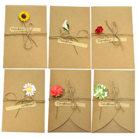 Pack of 6 Greeting Card Set, 10.5 x 7 cm, Birthday Cards Set, Retro Kraft Paper, Blank Envelopes, Retro Greeting Card with Envelopes for Birthday, Valentine's Day, Mother's Day