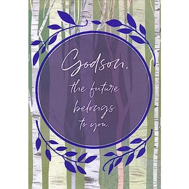 Designer Greetings The Future Belongs to You Circular Banner with Purple Foil Leaves Bordered Graduation Congratulations Card for Godson