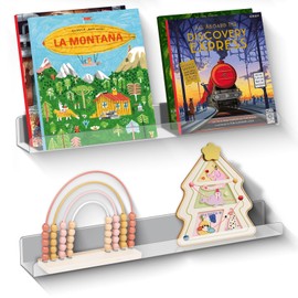 PruQuaiy 2 Pack Magnetic Book Shelf - Acrylic Reusable Display Panel for Whiteboards, Classrooms & Home, Adhesive-Free Storage with 11lb Capacity (Clear)