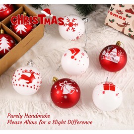 Homewit Pack of 16 Christmas Tree Baubles, 6 cm Christmas Baubles, Christmas Tree Decoration, Red and White Christmas Baubles Set, Suitable for Christmas Decoration, Family Parties, Holiday Parties
