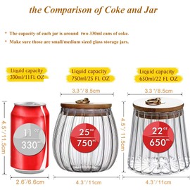 Viovian 22 & 25 FL OZ | Glass Jars with Bamboo Lids Set of 2 Small Glass Coffee Nuts Canister 2 Packs Glass Storage Jars with Airtight Lid Glass Cookie Jar Sugar Containers for Candy Snacks Dry Foods
