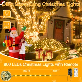 Ollny Christmas Lights 800 LED 262 FT Plug in, IP67 Waterproof Green Wire Outdoor Christmas Lights with Remote, 8 Modes and Timer Christmas Tree Lights for House Indoor Xmas Decorations (Warm White)
