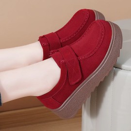 Thick-Soled Platform Shoes for Women Cowhide 2026 Spring Autumn Thick-Soled Waterproof Platform Wedge Heel Women's ShoesColor: Red, EUR Size: 39