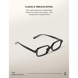 TIJN Olisa Vintage Square Blue Light Blocking Glasses, Lightweight Retro Full Rim Eyeglass Frames for Women & Men (Black)