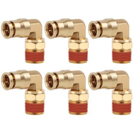 6PCS DOT Quick Push to Connect Brass Air Brake Fitting, Kalolary Brass 90 Degree Elbow DOT Line Fittings 3/8" OD×3/8" NPT Thread Air Brake Line Fittings Air Suspension Kit Air Hose Repair Kit