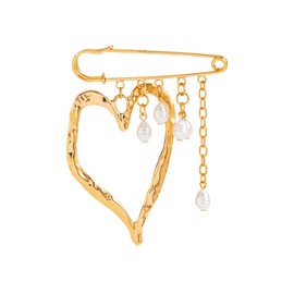 Gold Silver Safety Brooches Pins for Women Punk Heart Pearl Charm Pendant Tassel Safety Brooches Pins Vintage Sweater Shawl Collar Pin Backpack Clothing Badges Pants Chain Pin Accessories (Gold)