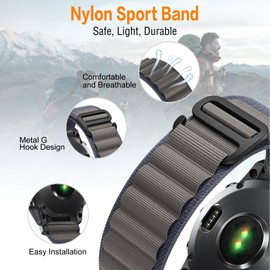 SumRioo QuickFit 26mm Watch Strap for Garmin Fenix 8/8 Solar 51mm/7X Pro Solar/7X Pro/7X/6X Pro/6X/5X Plus/5X, Nylon Alpine Loop Band for Garmin Fenix 3/3HR, Epix 2 Pro 51mm, Tactix Delta, Blue