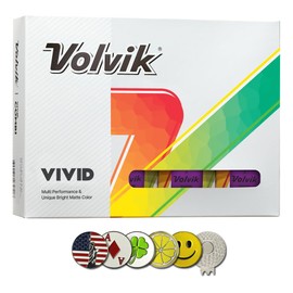 New Volvik Vivid Multi-Performance and 3-Piece Construction Unique Bright Matte Color Finish Golf Ball. 1 Dozen (Purple) with 5 Ball Marker and 1 Magnet Hat Clip