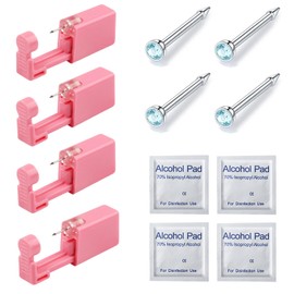 Orglace 4 Pack Nose Piercing Kit,Self Nose Piercing Gun with Nose Stud,Disposable Safe Sterile Piercing Tool at Home Salon for Women Men (Aquamarine 197#)
