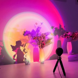 Balkwan Sunset Lamp Projection 16 Color Remote Projection Lamp Led Romantic Visual Led Light Network Red Light with USB Modern Floor Stand Night Light Living Room Bedroom Décor (Multi-Colored)