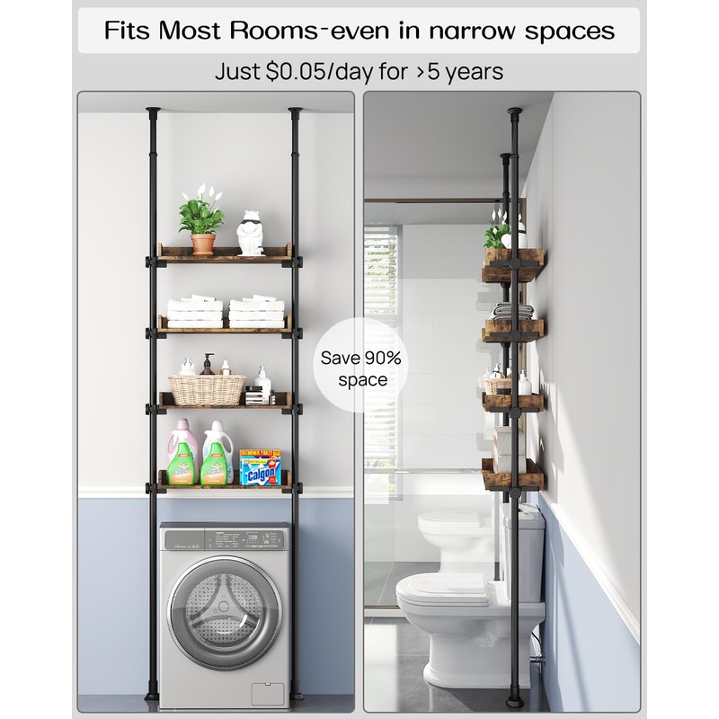 ALLZONE Bathroom Organizer, Over The Toilet Storage, 4-Tier Adjustable Wood