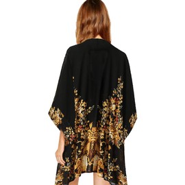 WEIYAN Women's Tops Loose Chiffon Kimono Cardigan Beach Swim Cover up Blouse (BlackG,X-Large)