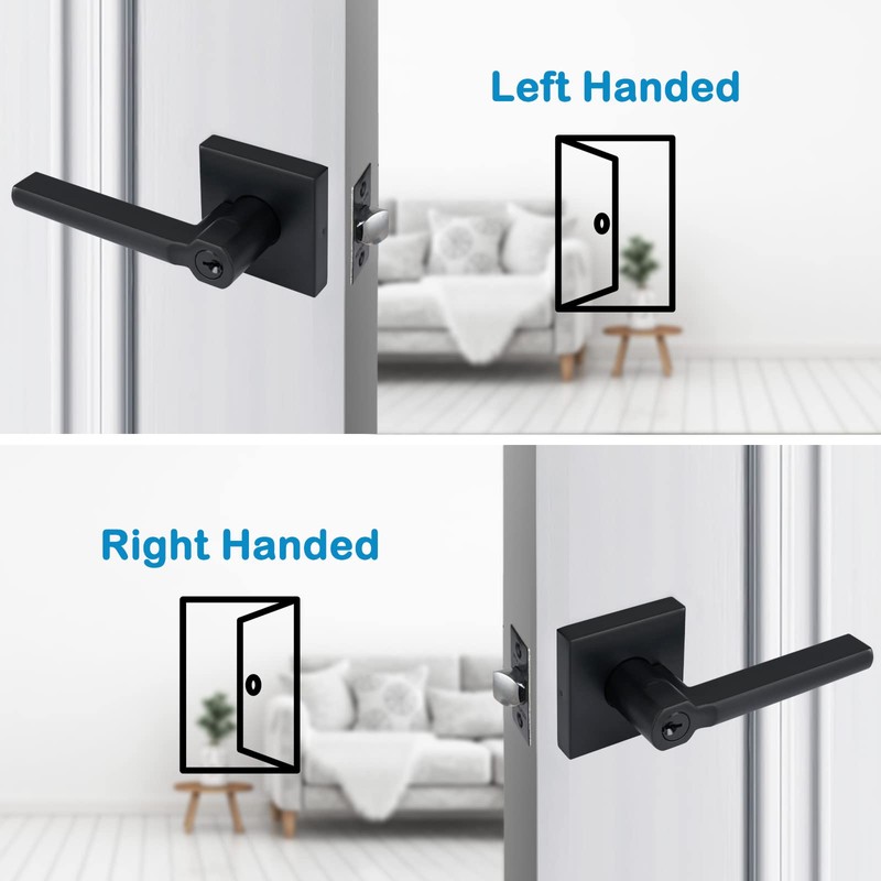 HISAFE Black Exterior Door Handle with Lock and Keys, Keyed