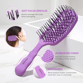 BESTOOL Hair Brush with Nylon Pins for Women Men Kids Detangling Brush with Wide Tooth Comb for Massaging, Detangling, Straightening (Purple)