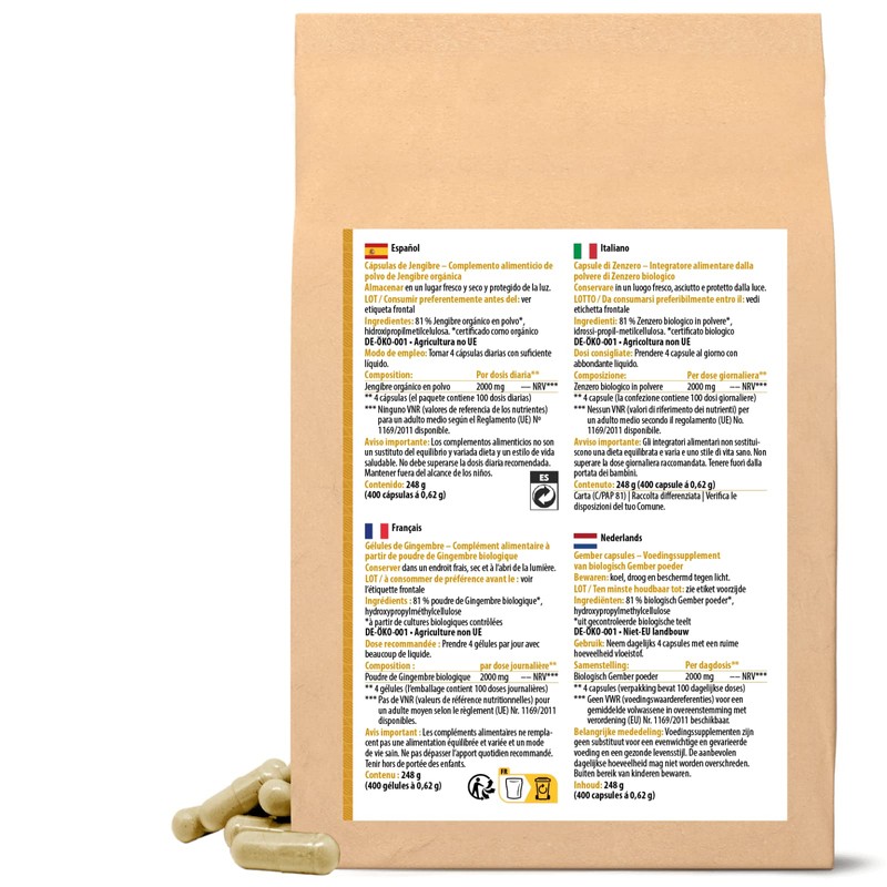 Achterhof Organic Ginger Capsules Pack of 400 | Refill Pack