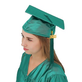 GraduationMall Shiny Adult Graduation Cap with 2025 Tassel for High School and Bachelor Emerald Green