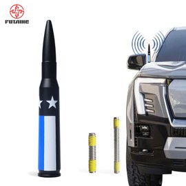 FUTAIHE 50 Cal Bullet Short Antenna Replacement for Dodge Ram & Ford F150 F250 F350 Super Duty Ford Raptor Bronco Trucks Radio Antenna (Blue American Flag)
