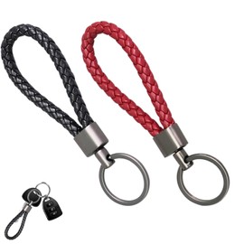 KOZOY Braided Leather Key Chain, Pack of 2 Unisex Zinc Alloy Car Keychain for Motorcycle and House Keys, Multicoloured, Multifunctional Key Ring for Men and Women, black, red