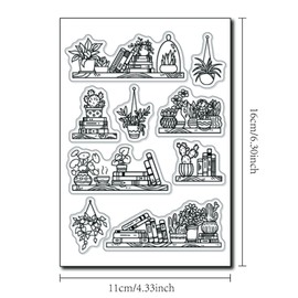 Arbuya Bookshelf Clear Stamps for Planners Journals Books Plants Rubber Stamps for Back to School Books Reading Journals Scrapbooking Decoration