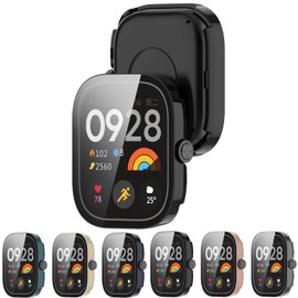LOKEKE - Funda protectora de policarbonato compatible con Redmi Watch 4, de cobertura completa, protector de visualización de vidrio templado (PC negro)