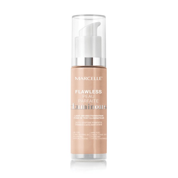 Marcelle Flawless Luminous Foundation, Nude Beige, Hydrating, Oil-Free, Hypoallergenic, Long-Lasting, 27 mL